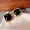 French Vintage Square Stud Earrings for Women Black Geometric Exquisite Y2K Accessories Fashion Jewelry Gift