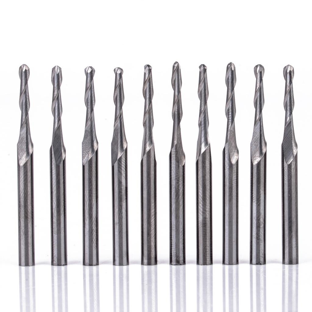 10pcs 3.175x12mm Carbide Ball End CNC Router Bits 2 Flute Spiral Milliing Cutter