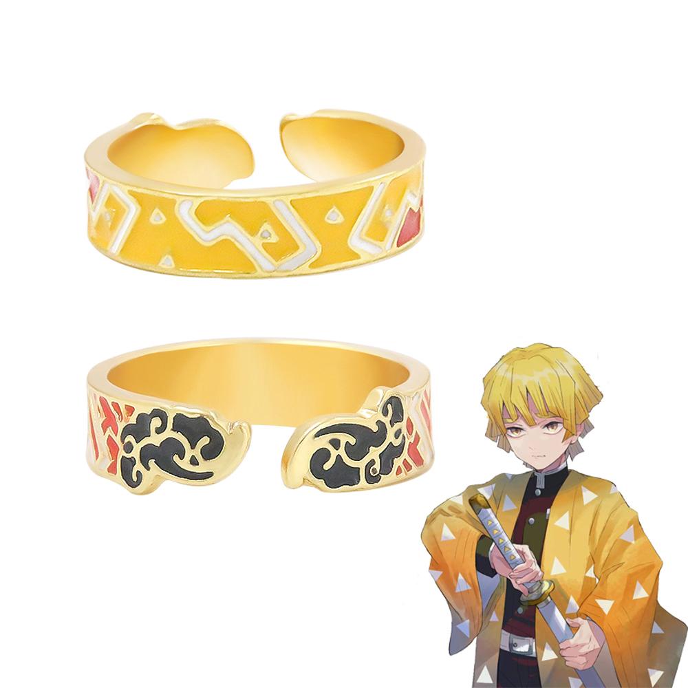 Anime Demon Slayer Ring Kimetsu No Yaiba Kamado Tanjirou Inspired Adjustable Ring For Fans Cosplay Props Jewelry Gift