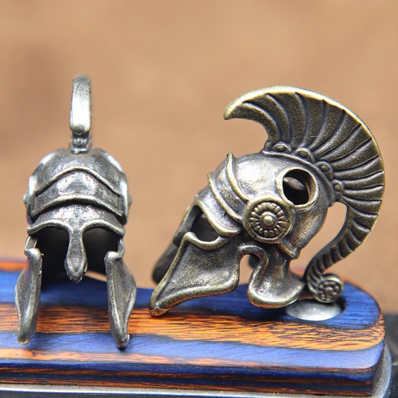 Outdoors EDC Tool Brass Spartan Roman Warrior Helmet Knife Beads Lanyard Pendant DIY Paracord Bead Woven Rope Bracelet Accessory