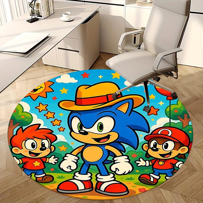 1 шт. Круглый ковер с дизайном Соника Ежика из аниме - Коврик под офисное кресло, Нескользящий ковер для домашнего декора, Гостиной, Спальни, Игровой комнаты