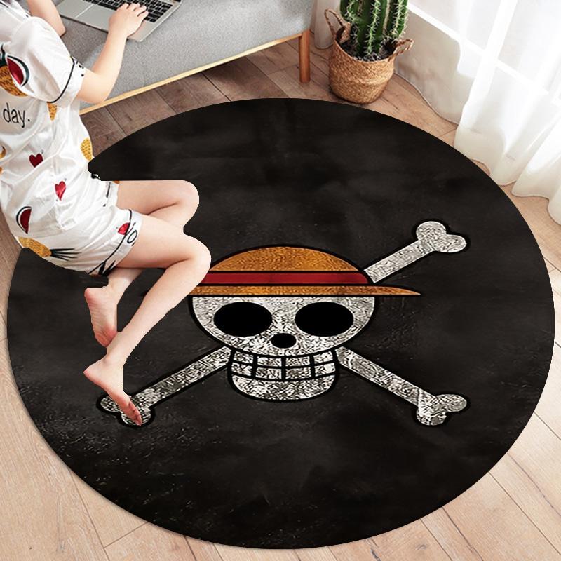One Piece Straw Hat Pirates Round Area Rug Carpet Rug For Living Room Bedroom Sofa Playroom Decor Nonslip Floor Mat