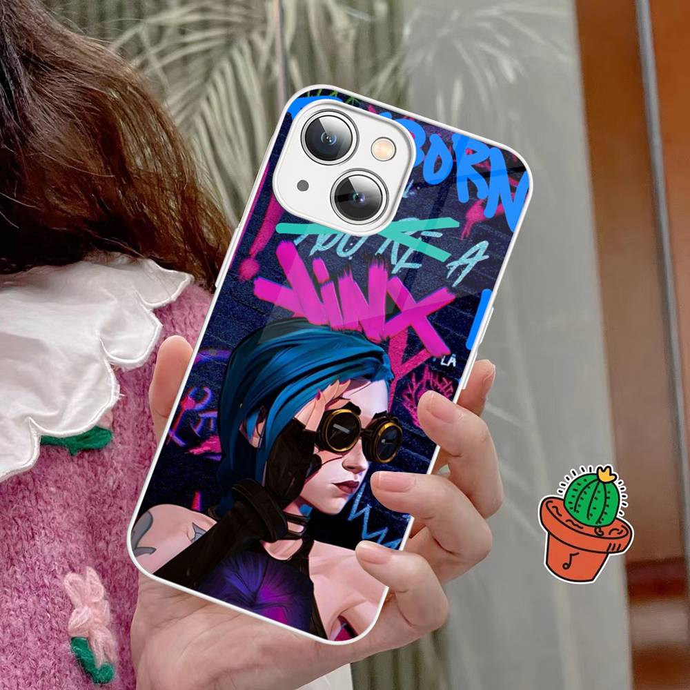 Чехол для телефона с персонажем Джинкс из мультфильма Arcane для iPhone 15 13 12 Mini 11 Pro XS Max X XR 14 Plus, Чехол из закаленного стекла