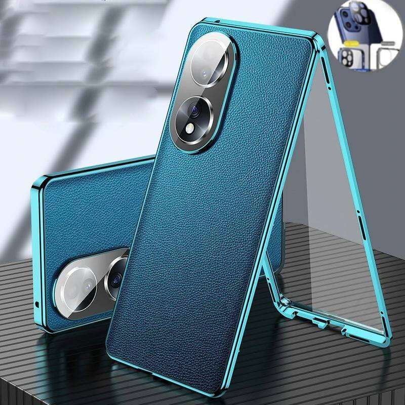 Чехол для Huawei P80 P30 P40 P70 Nova 14 13 Ultra Honor 200 100 90 80 70 Magic 8 Pro, Алюминиевый бампер с закаленным стеклом и кожаной задней панелью, Бамперы для телефона