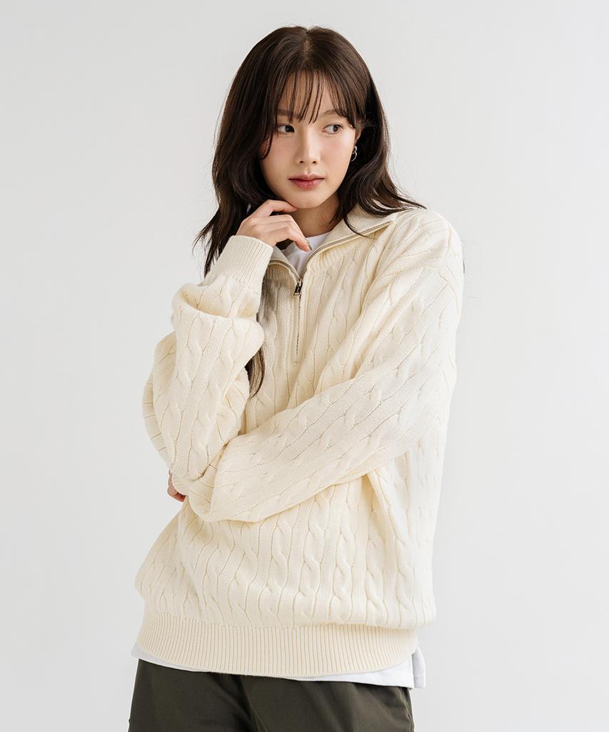 LEMAIN SECOND Oversized Voluminous Washable Half-Zip Cable Knit_6 Colors
