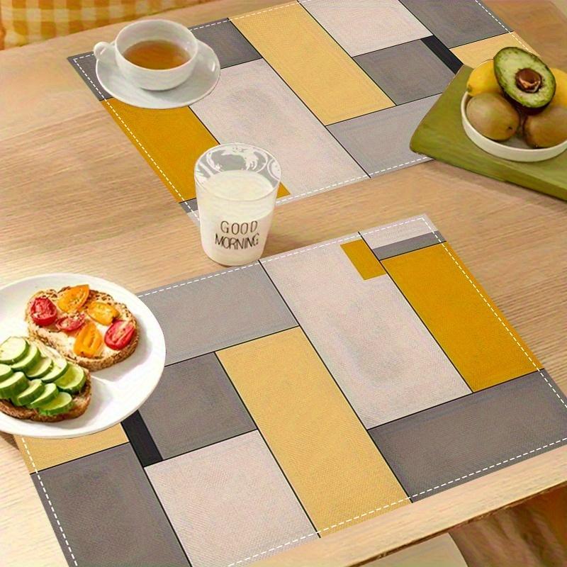 4pcs Modern Geometric Linen Table Mats - 12x18 Inch, Yellow, Gray, and Black Checkered Design for Stylish Dining Decor, Perfect for Home, Kitchen, and