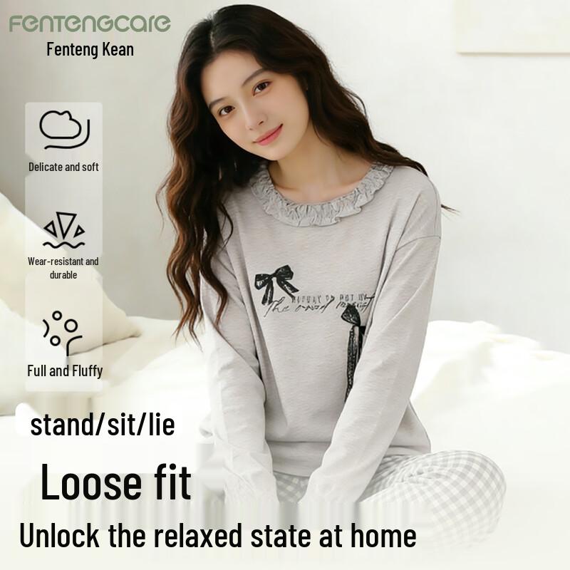 FENTENGCARE Women's 100% Cotton Long-Sleeve Pajama Set