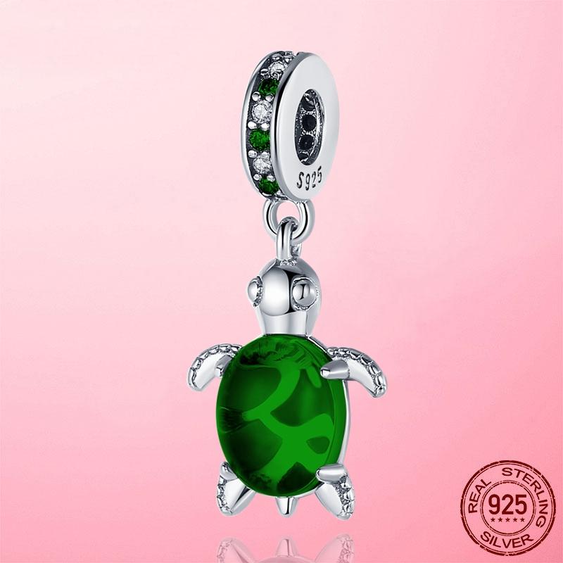 Summer New 925 Sterling Silver Blue CZ Sea Turtle Tortoise Charm Pendant Fit Fashion Bracelet Original DIY Charms Beads Jewelry