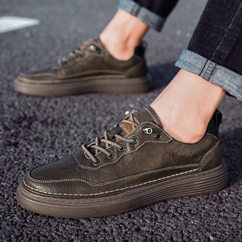 Модные мужские кроссовки на шнуровке, весна-осень, мужская повседневная обувь, мужская обувь из натуральной кожи с мягкой подошвой, коричневые/черные/бежевые туфли