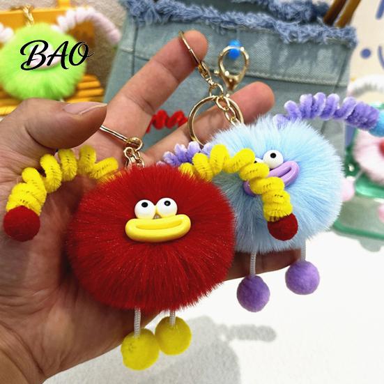 Schoolbag Accessories Sausage Mouth Creature Plush Keychain, Cartoon Fuzzy Ball Keyring Pendant, Bags Pendant Decorative Keychain for Handbags Purses