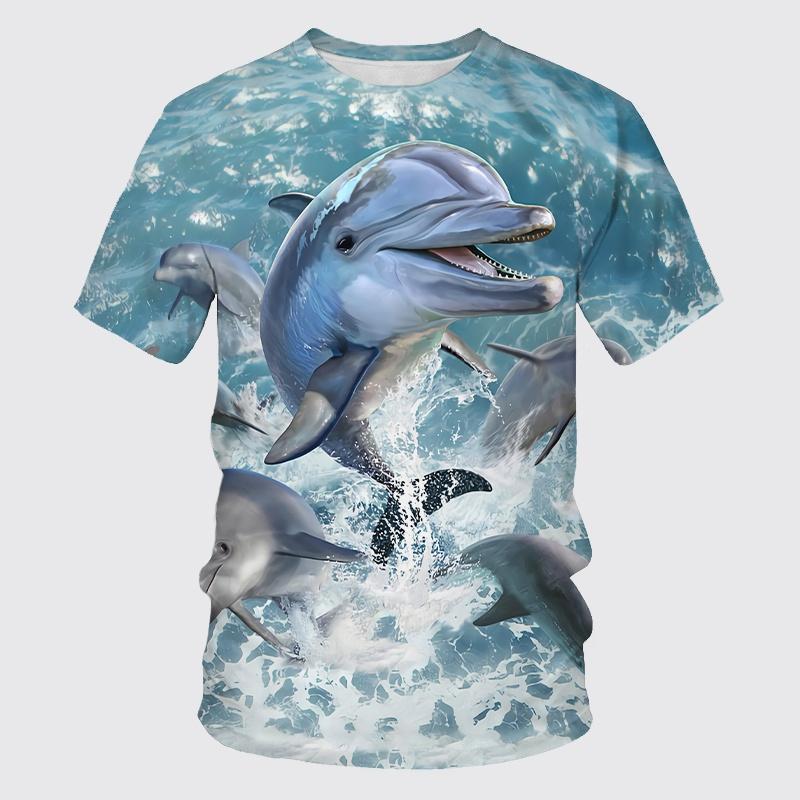 Summer Fashion Funny Dolphin Graphic T Shirts for Unisex New Trend Personality Casual Printed Harajuku O-neck Short Sleeve Tops