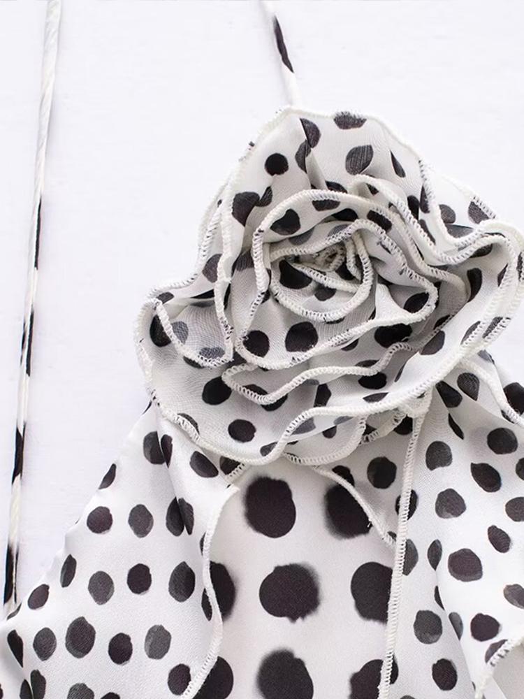 Длинное платье на бретельках с принтом в горошек, женское длинное платье с v-образным вырезом, без рукавов, с открытой спиной и 3D цветком, женское летнее праздничное женское платье