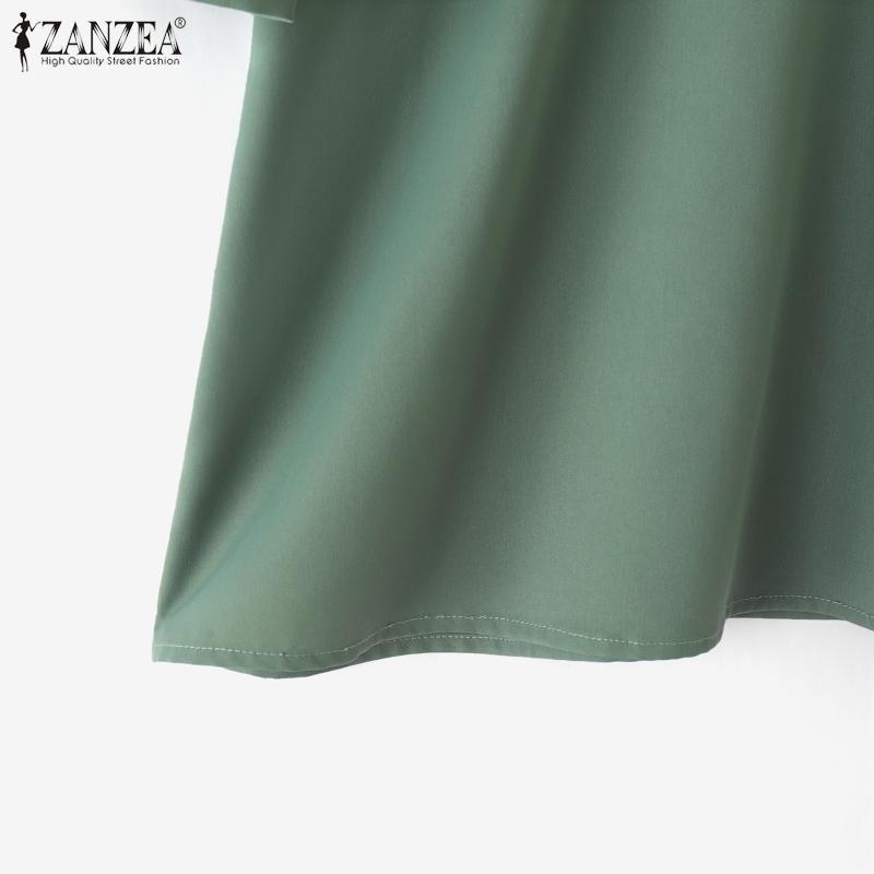 ZANZEA Женская повседневная летняя блузка с круглым вырезом и коротким рукавом