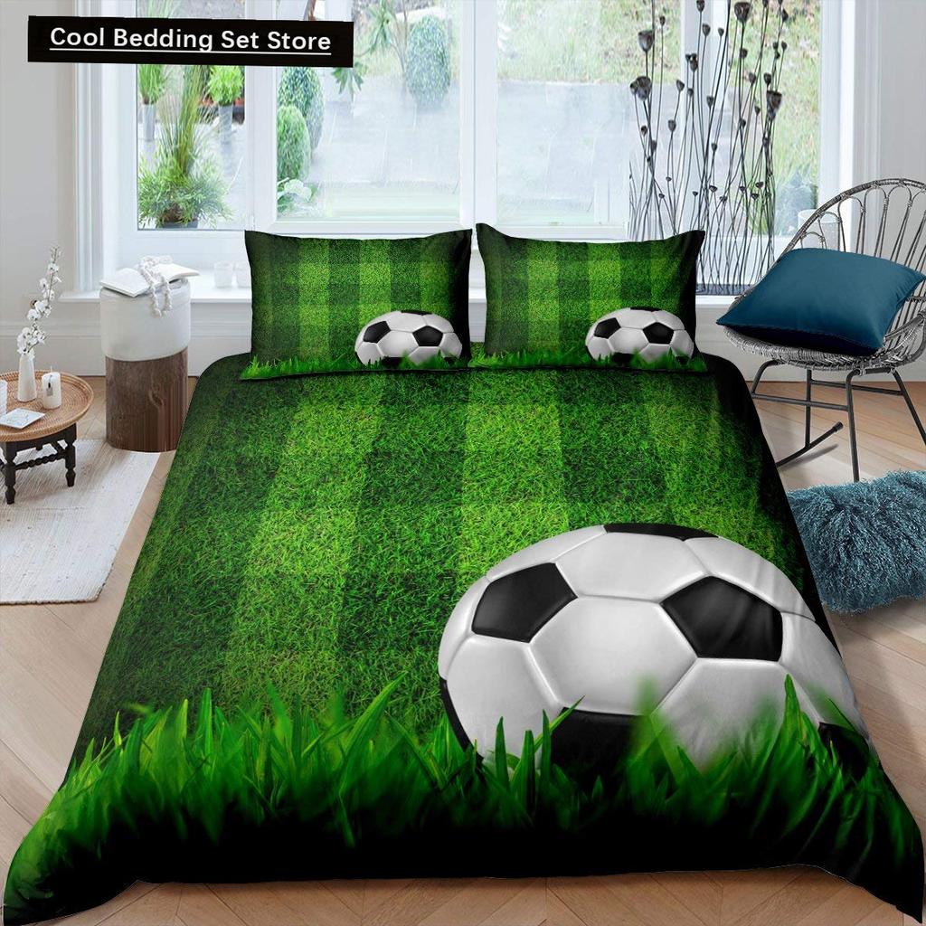 Зеленый футбольное поле King Queen пододеяльник футбольное поле одеяло покрывало мальчики мужчины спортивные игры комплект постельного белья полиэстер пододеяльник