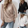 Women's V-Neck Ruffle Front Long Sleeve Blouse, Elegant Peasant Tops with Puff Cuff