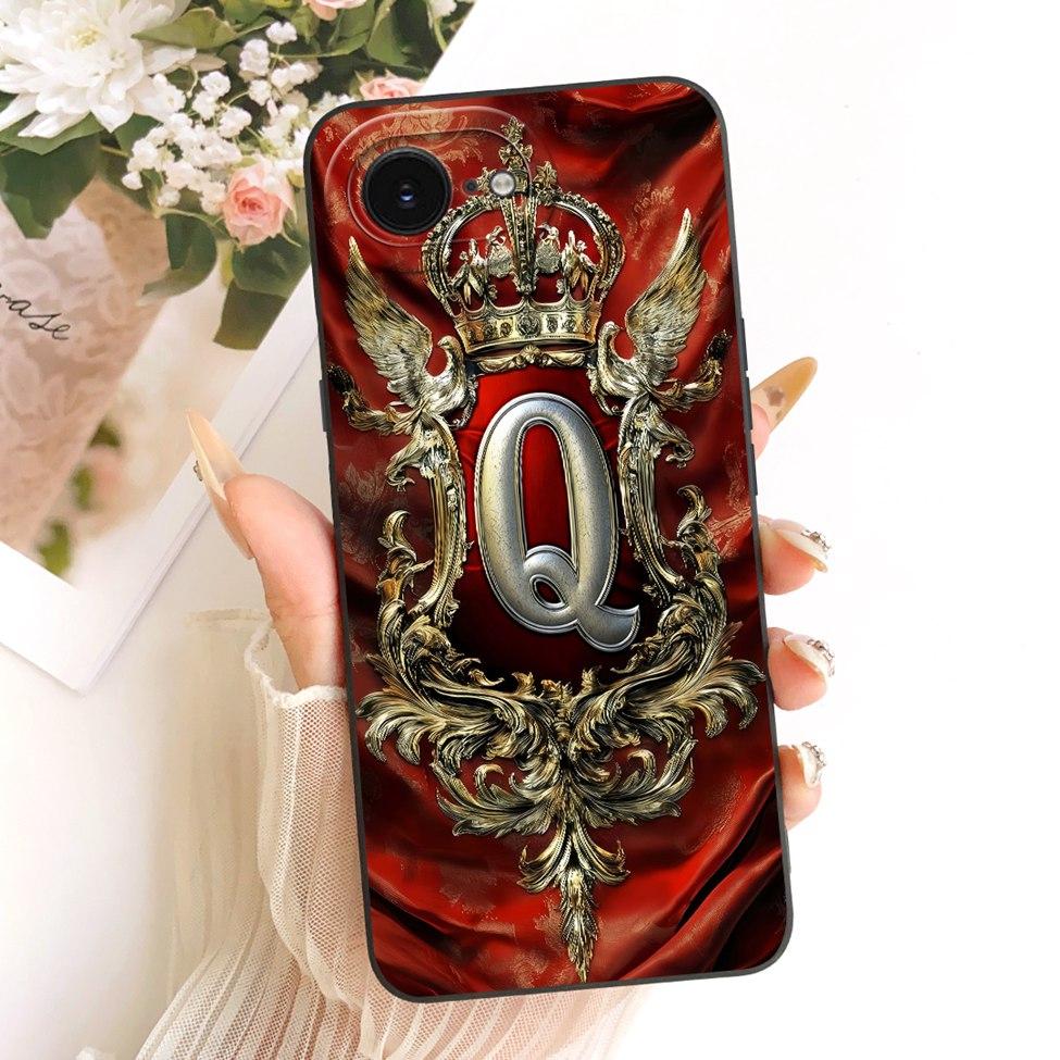 For iPhone 16e Case Cover Luxury A-Z Letters Fashion Crown 2D Painted Silicone Casing A3212 A3409 A3410 A3408