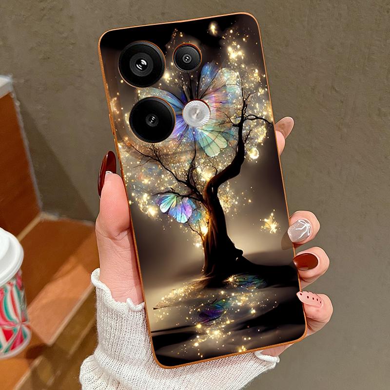 Чехол с рисунком «Сияющее Дерево Фэнтези и Бабочки» для Xiaomi Redmi Note 14 13 Pro 5G 4G 12 11 Чехол для Xiaomi 14T 13T 11T Pro Силиконовый чехол с текстурой кожи