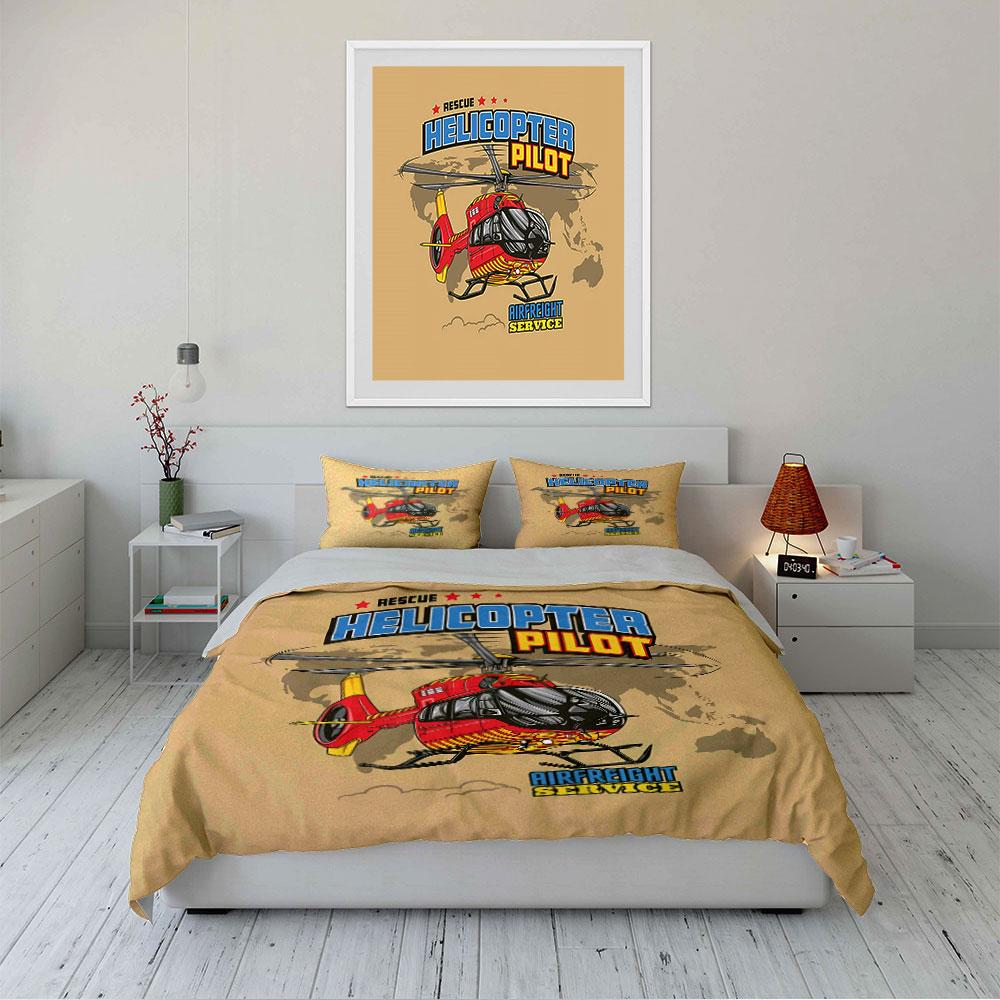 Rescue Helicopter Pilot Design Bedding Duvet Cover Set Duvet Cover Pillowcases (1*Duvet Cover 2*Pillowcases, without duvet insert)