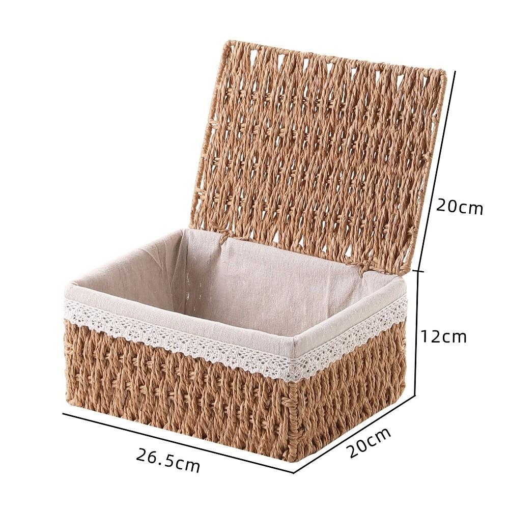 Hand-woven Storage Baskets with Lid/Liner Desktop Sundries Organizer  for Closet Shelf