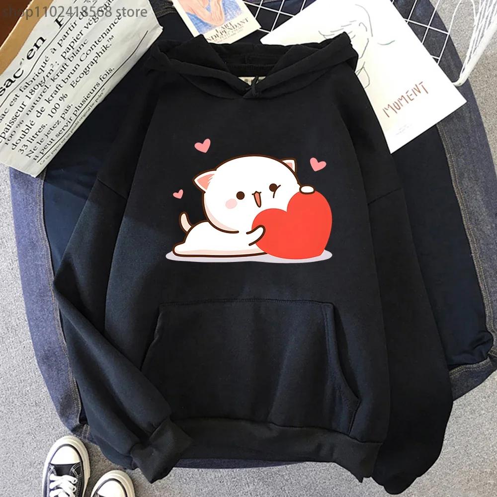 Kawaii Peach Cat Hoodies Cartoon Cute Printed Sweatshirt Women Tops Ropa Aesthetic Clothes Women Female Korean Hoody
