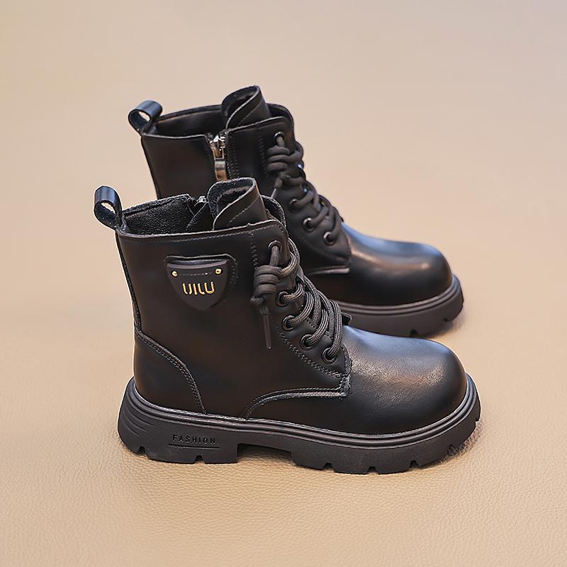 Детская универсальная модная тенденция с плюшевыми теплыми высокими хлопковыми ботинками, повседневными модными ботинками, ботинками средней высоты