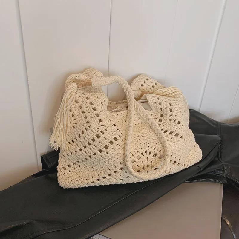 Вязаная ретро-сумка через плечо с внутренним карманом – модная плетеная сумка для поездок на работу