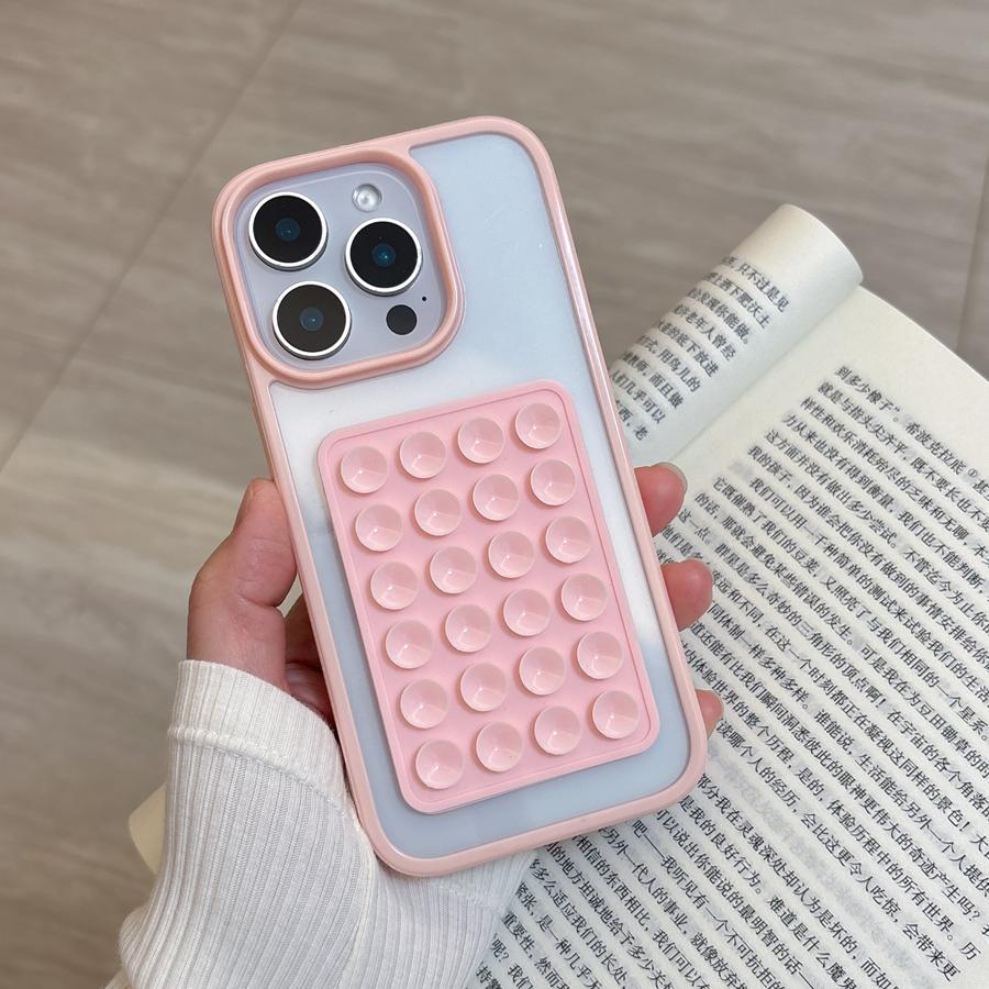 3D Suction Cup Candy Color Case For iPhone 16E 16 15 14 13 12 11 Pro Max Plus Airbag Transparent Shockproof Back Bumper Cover