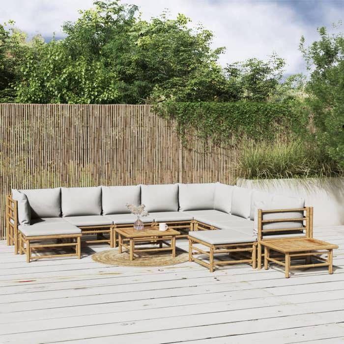 VidaXL Garden Lounge Set 12 Pcs with Light Grey Cushions Bamboo, Lounge Set, Outdoor Lounge Set 3155099