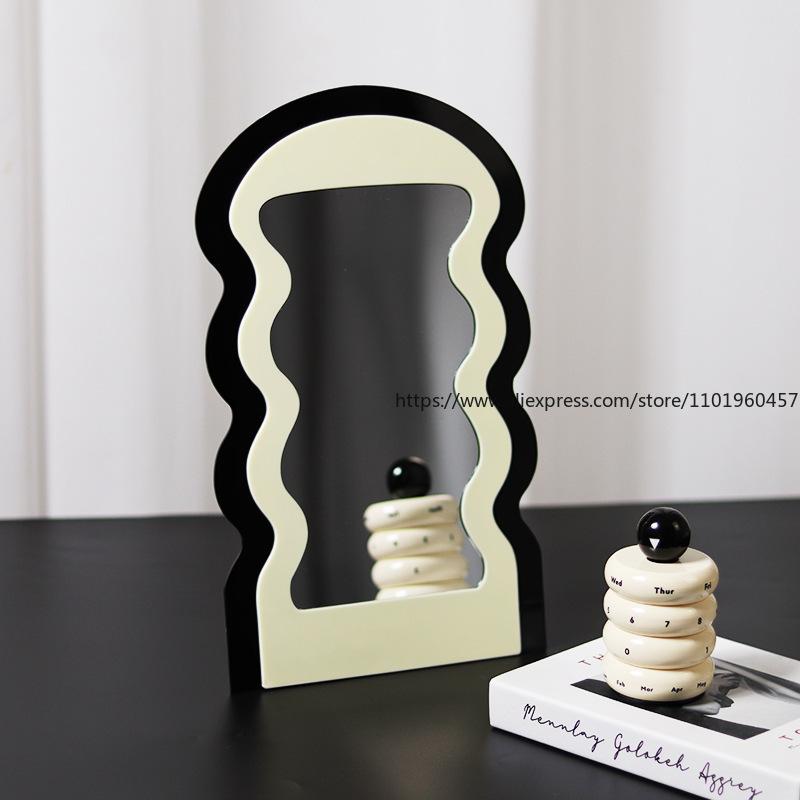 Nordic Ins Style Wave Desktop Makeup Wall Mirror Bathroom Bedroom Entrance Decoration Irregular Shaped Mirror