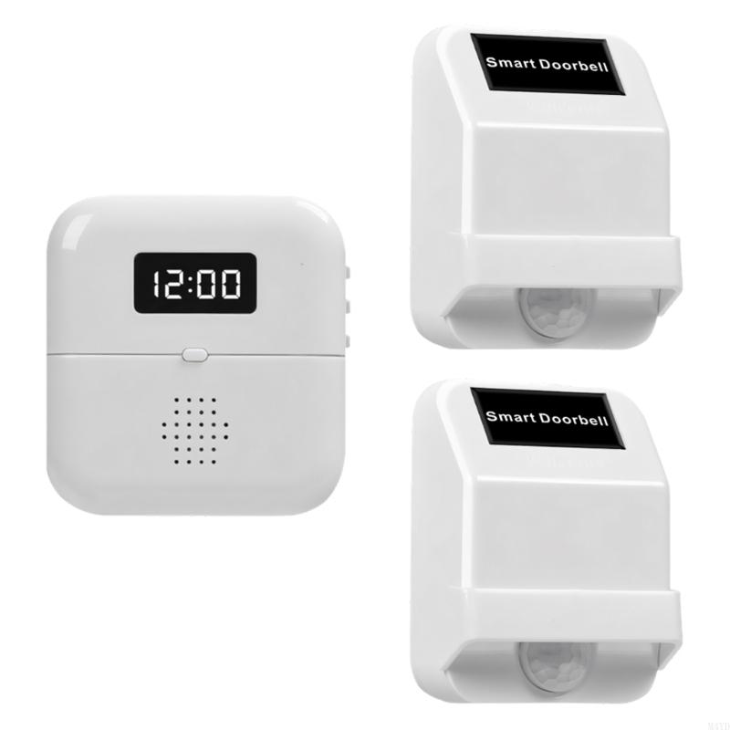 European Wireless Doorbells with Motion Sensors Time Display & USB Battery Operation Wireless Not Theft Alarm ABS M4YD
