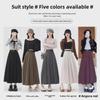 Women's High-Waist Gray Wool A-Line Skirt - Autumn/Winter Pleated, Elegant Slim-Fit.