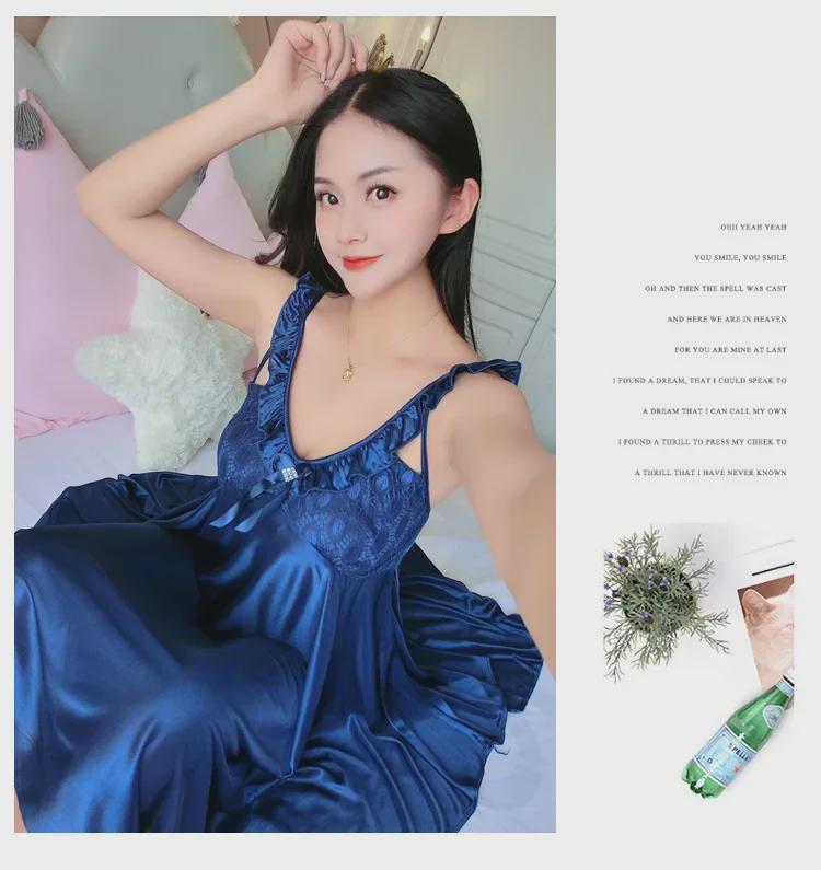 Женская ночная рубашка Ice Silk с V-образным вырезом - сексуальная летняя пижама