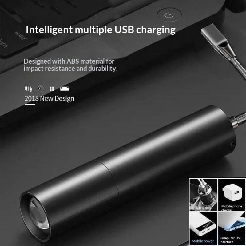 Rechargeable Mini LED Flashlight IPX5 Waterproof Telescopic Zoomable Powerful Torch for Camping Cycling Night Use