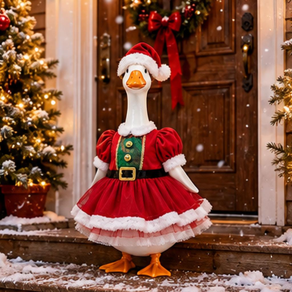 Christmas Porch Goose Outfit 23in Holiday Statue Dress Costume with Festive Winter Theme for Outdoor Yard Decoration