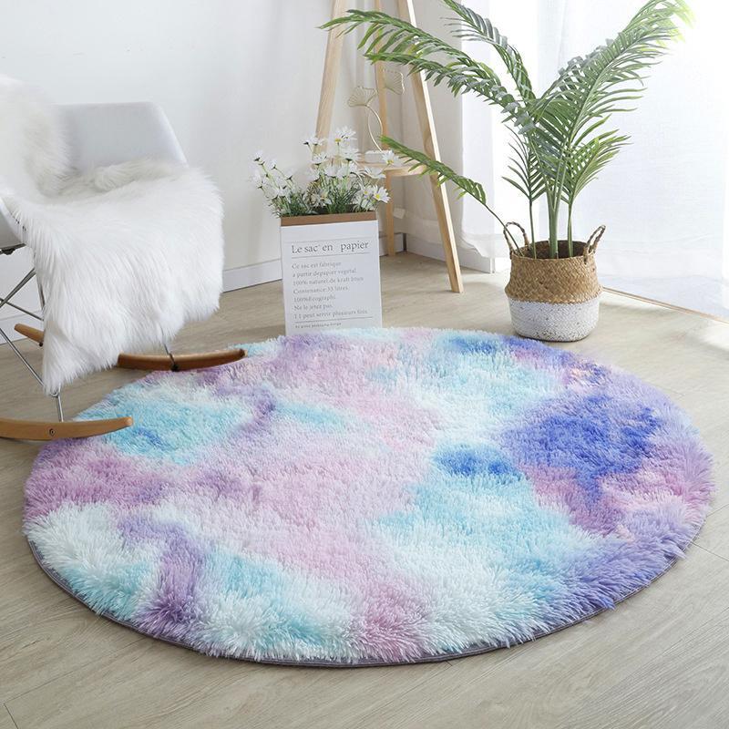 Плюшевый круглый ковер оранжевый тай-дай градиентный игровой коврик скандинавский декор круглый ковер для девочек мягкий милый коврик для стула ковер для спальни