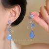 Premium Court Lily of the Valley Blue Water Drop Necklace Earrings Set, Gorgeous Temperament Dress Matching Decorative Jewelry for Girls