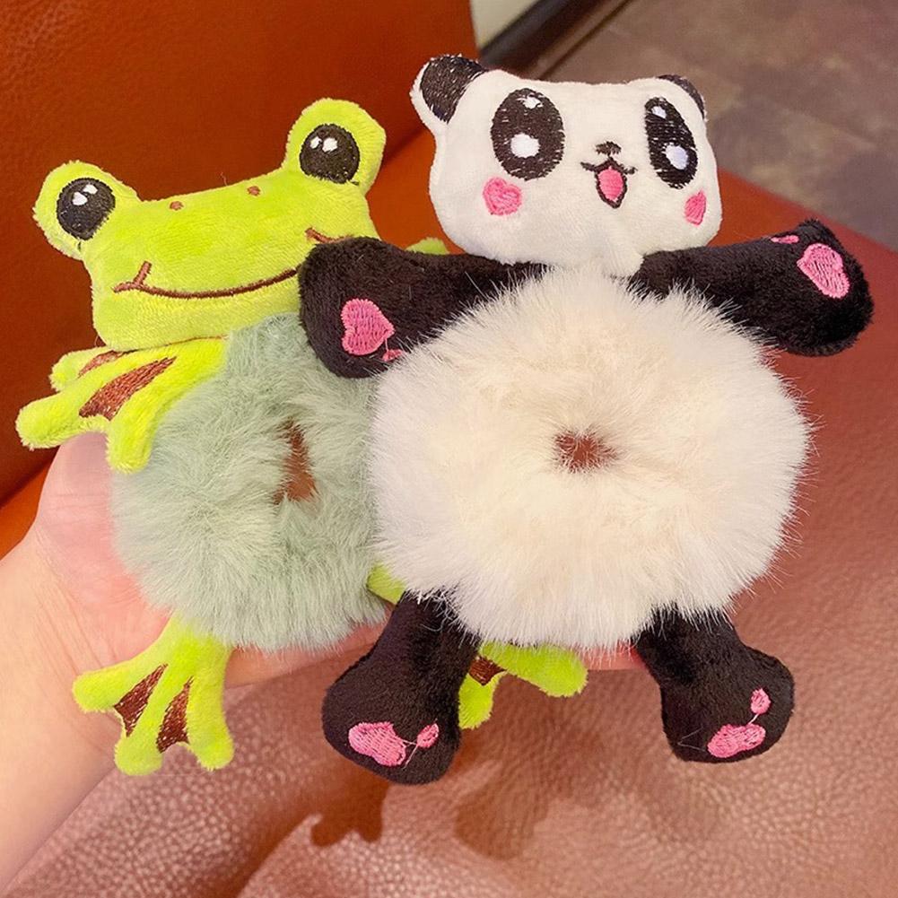 Women Girls Cute Cartoon Panda Hair Scrunchies Bear Elastic Plush Hair Sweet Cat Ponytail Hair L4U6
