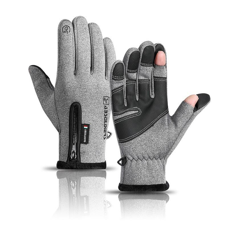 Winter Cycling Gloves Men Women Touchscreen Compatible Windproof Warm Fleece Lined Zipper Flip Top 2-Finger Design
