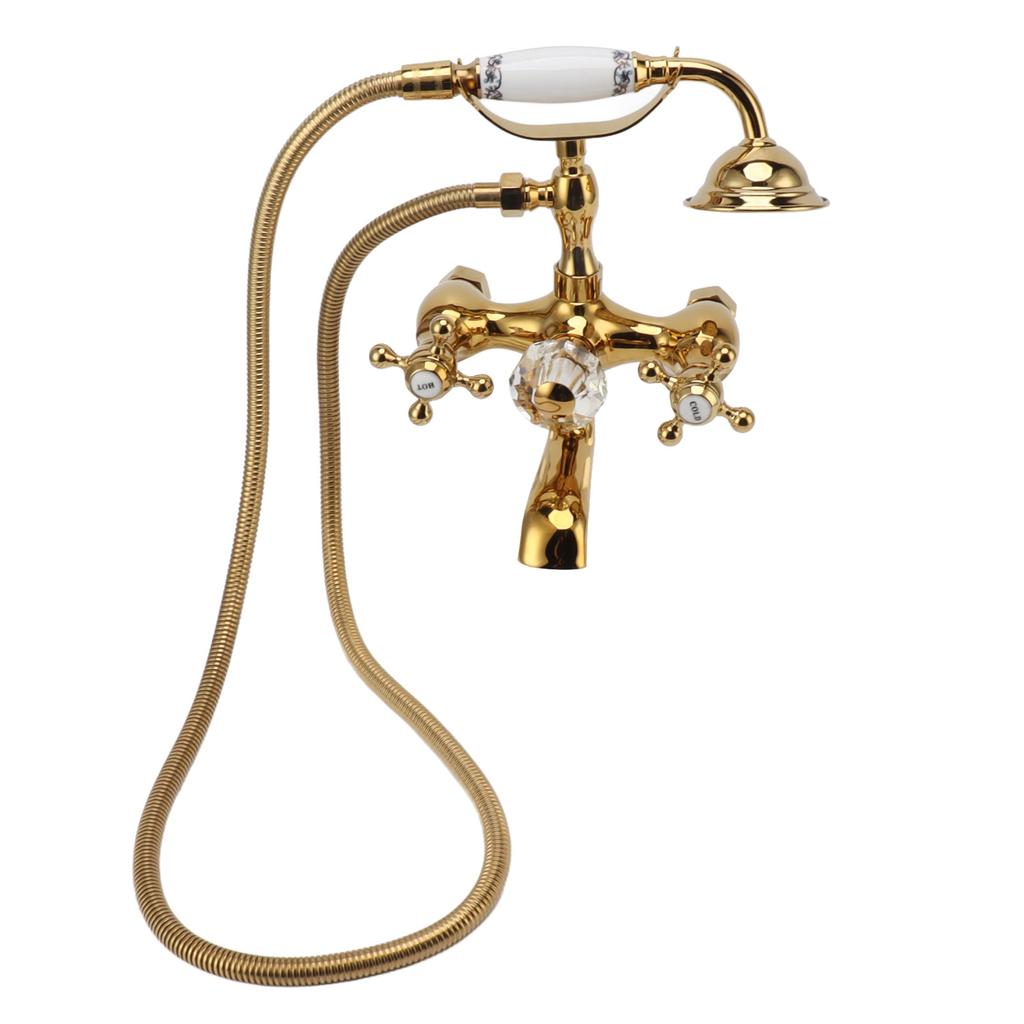 Antique Brass Shower System Wall Mounted Brass Handheld Shower Sprayer with Cross Handle Bathtub