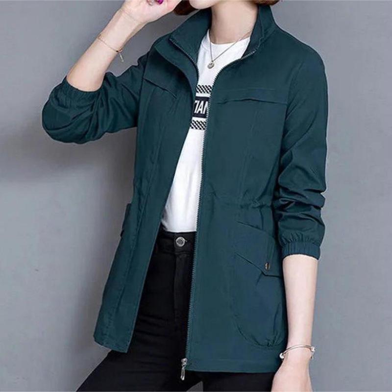 Korean Version Spring Autumn Double Layer Women Windbreaker Short Coat Fashion Plus Size Stand-Up Collar Ladies Jacket