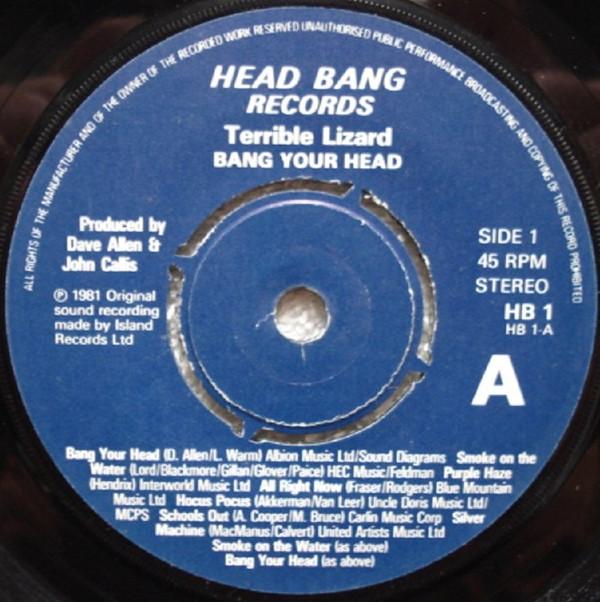 7-дюймовая пластинка TERRIBLE LIZARD Bang Your Head HB1 Head Bang Recor 1981 Великобритания Танцевальная Электроника Б/у