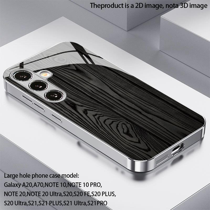 2D чехол для телефона с рисунком под угольный деревянный шпон для Samsung S26 S25 S24 S23 S22 S21 S20 A56 A36 A16 - Стеклянная защитная крышка