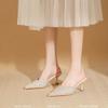 Rhinestone Half Slippers Women's 2025 Summer New Pointed Head Stiletto High Heels Korean Version Temperament Fashion Bag Head Cool Slippers Women