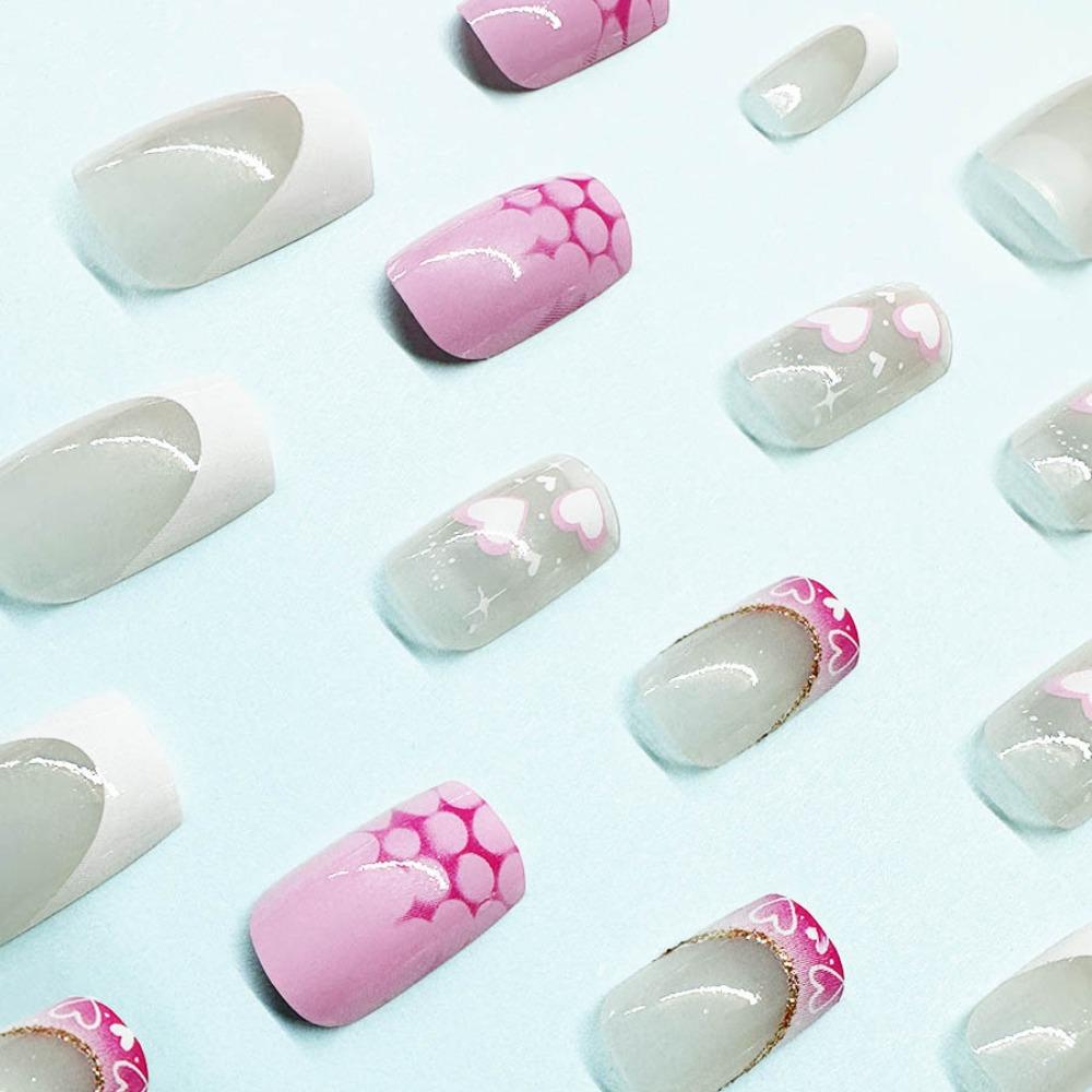 Носимые маникюрные накладные ногти с квадратной головкой, модные французские накладные ногти для девочек