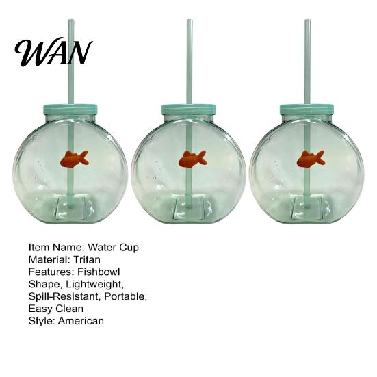 Orange Fish Straw Cup Bowl Bottle with Straw, Plastic Fishbowl Tumblers Lids, Unbreakable Ornament Cups Spill Resistant for Drinks Summer Drink,