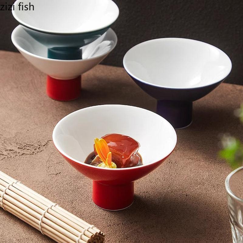 Creative Ceramic High Legged Deep Bowl Dessert Bowl Salad Bowl Snack Bowls Restaurant Molecular Cuisine Specialty Tableware