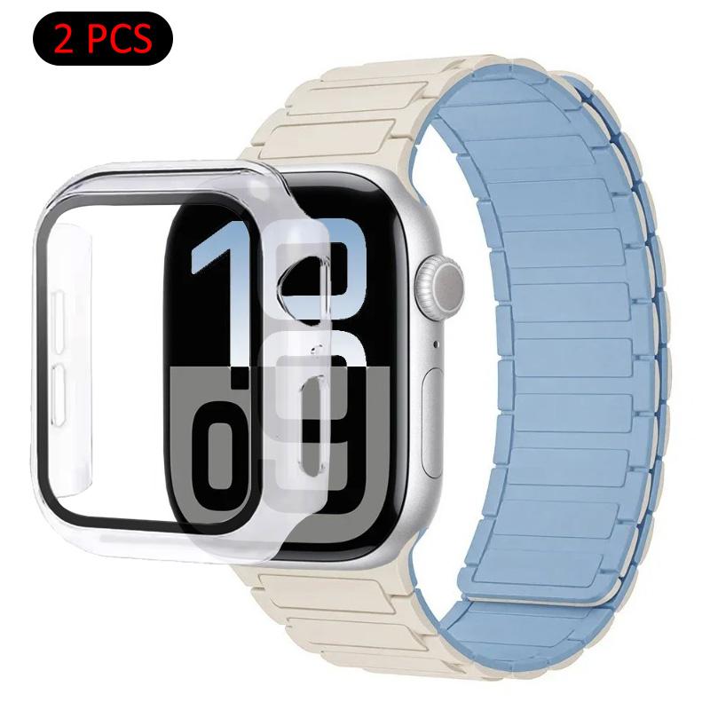 Силиконовый ремешок+Чехол для Apple Watch Ultra 3/2/1 49 мм 11 10 46 мм 42 мм Магнитный ремешок iWatch 9 8 7 45 мм 41 мм 6 5 SE 44 мм/40 мм Защитный чехол