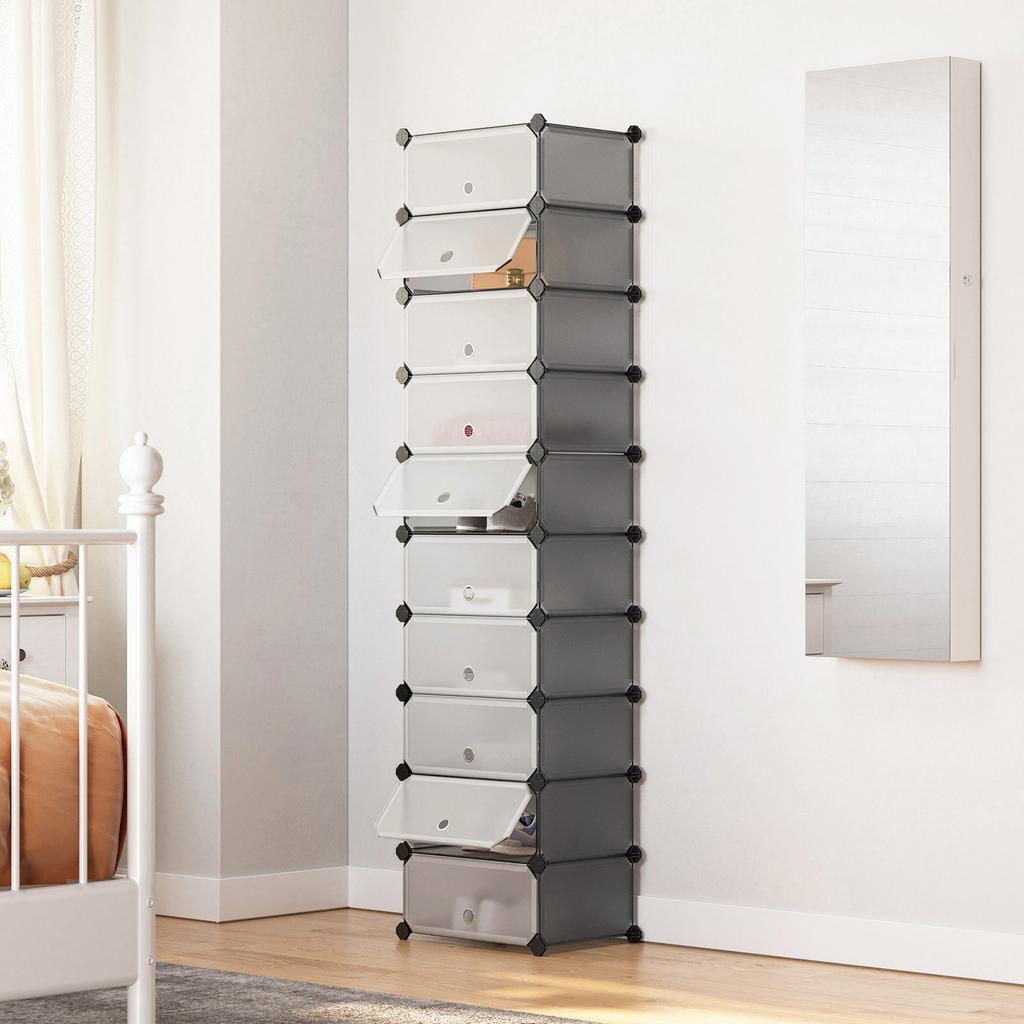 SONGMICS Interlocking Shoe Rack, Rectangular Storage Organiser, 10 Slot Modular DIY Storage Shelf Unit, 40 x 30 x 17 cm for Each Slot