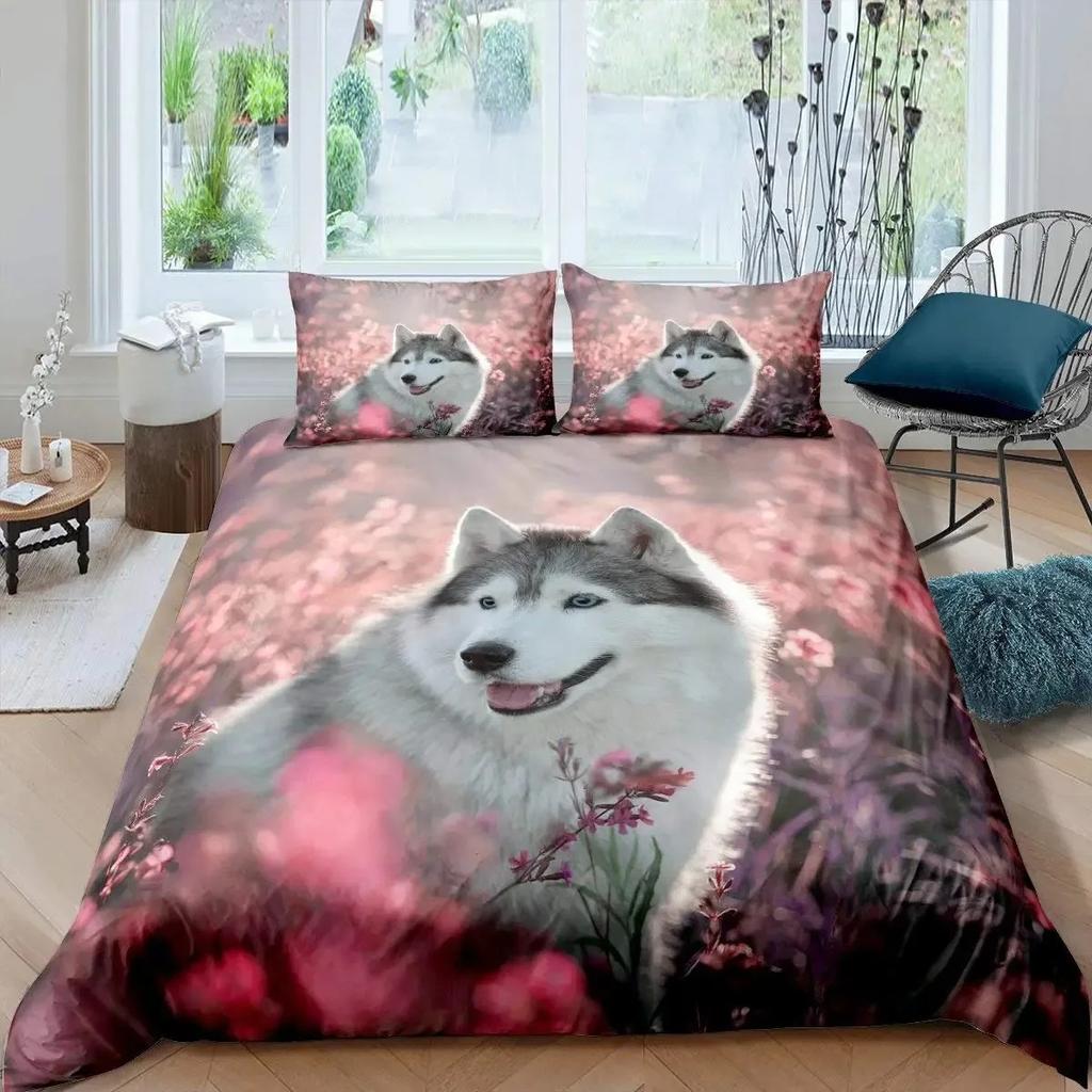 Cute Dog Duvet Cover Twin Full Queen King Siberian Husky Bedding Set for Kids Teens Boys Girls Lovely Pet Animal Comforter Cover