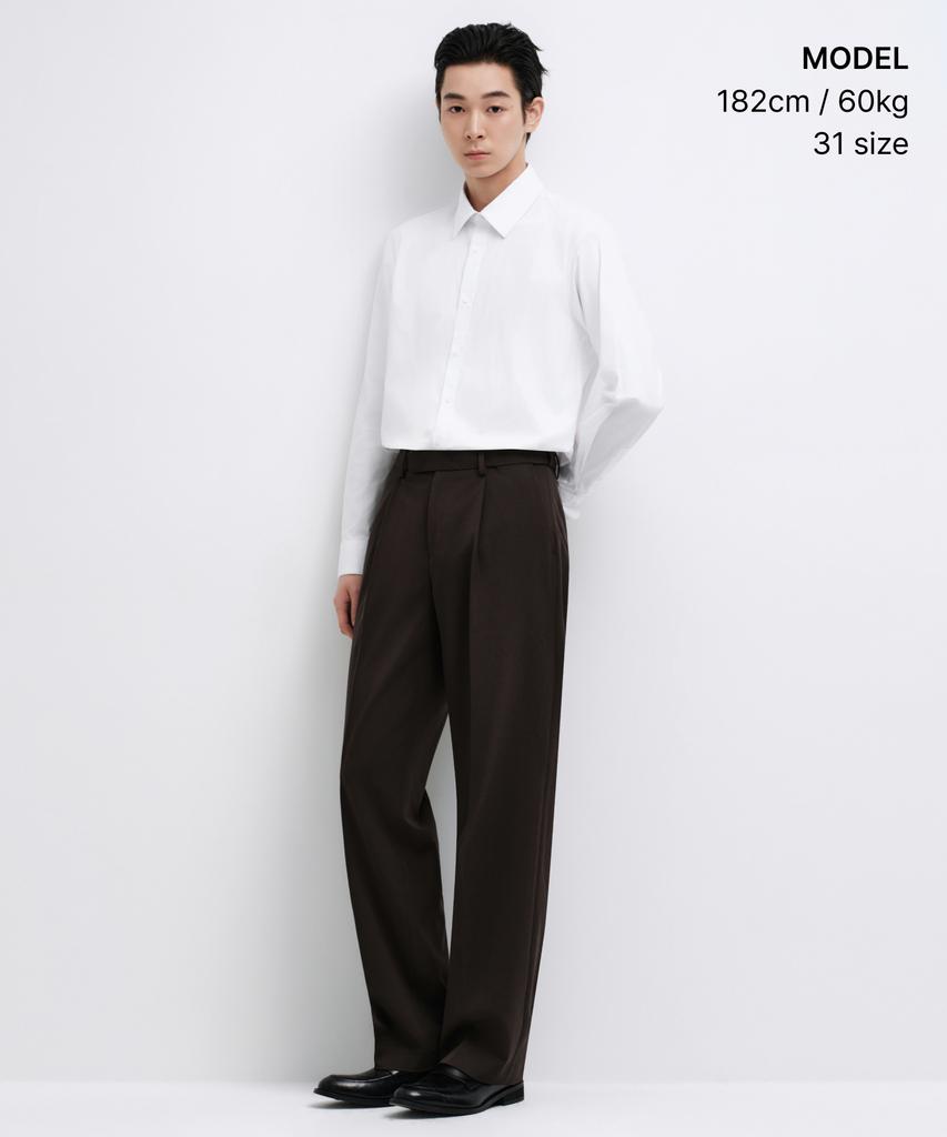 MUSINSA STANDARD Wide Hidden Banding Slacks [Dark Brown]